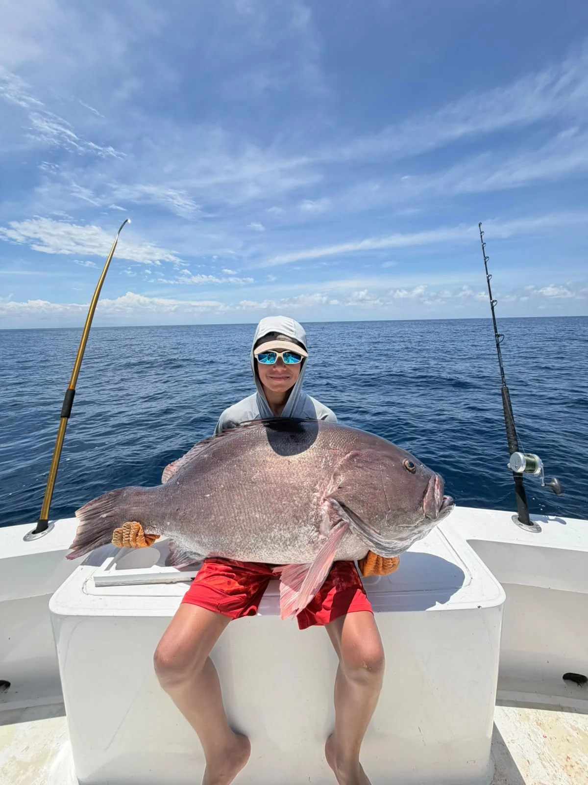 Young angler with a large grouper on a private fishing trip from Jaco Costa Rica