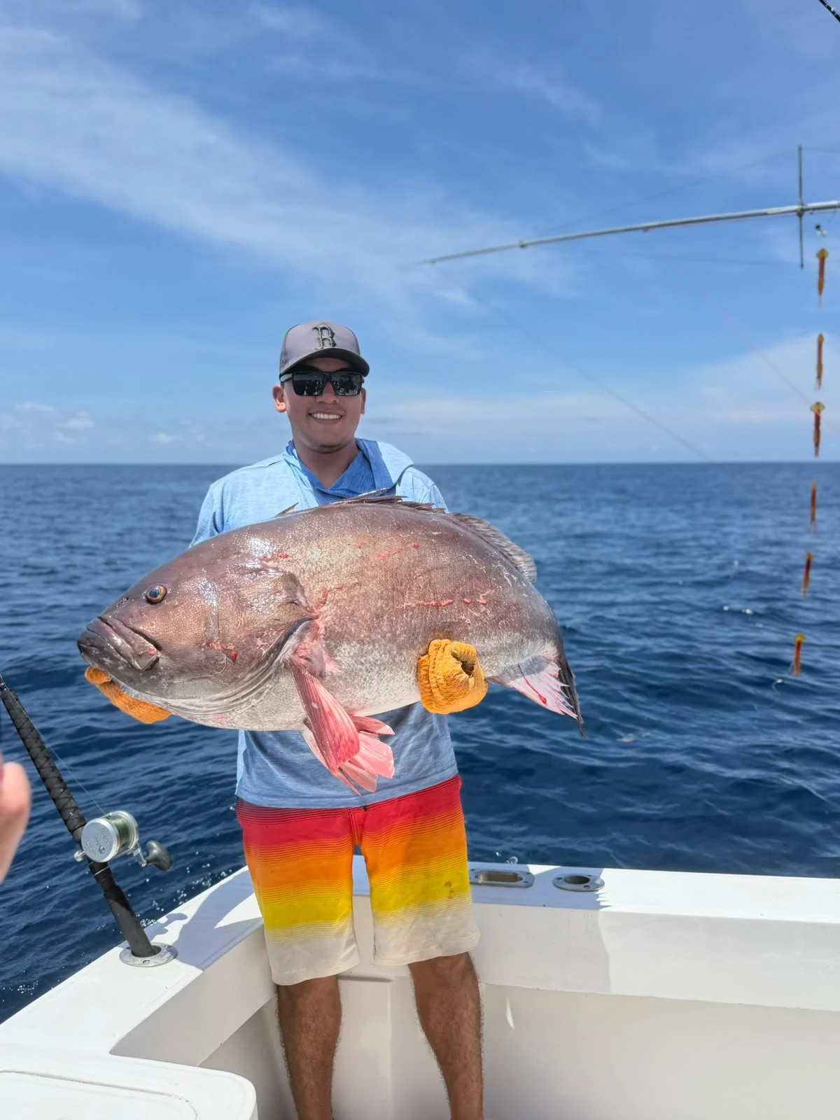 Large grouper catch photographed aboard a Wahoo Sportfishing charter near Jaco Costa Rica