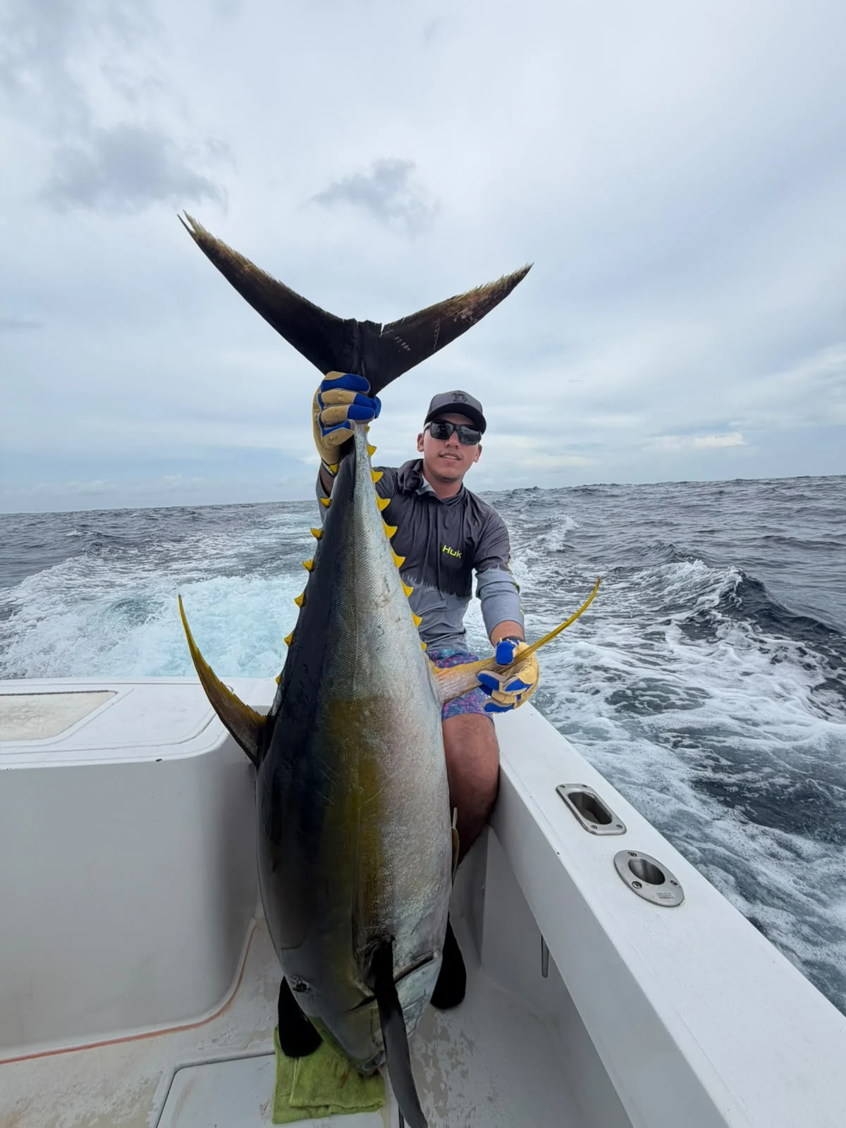 Large yellowfin tuna displayed on a Wahoo Sportfishing offshore charter near Jaco Costa Rica