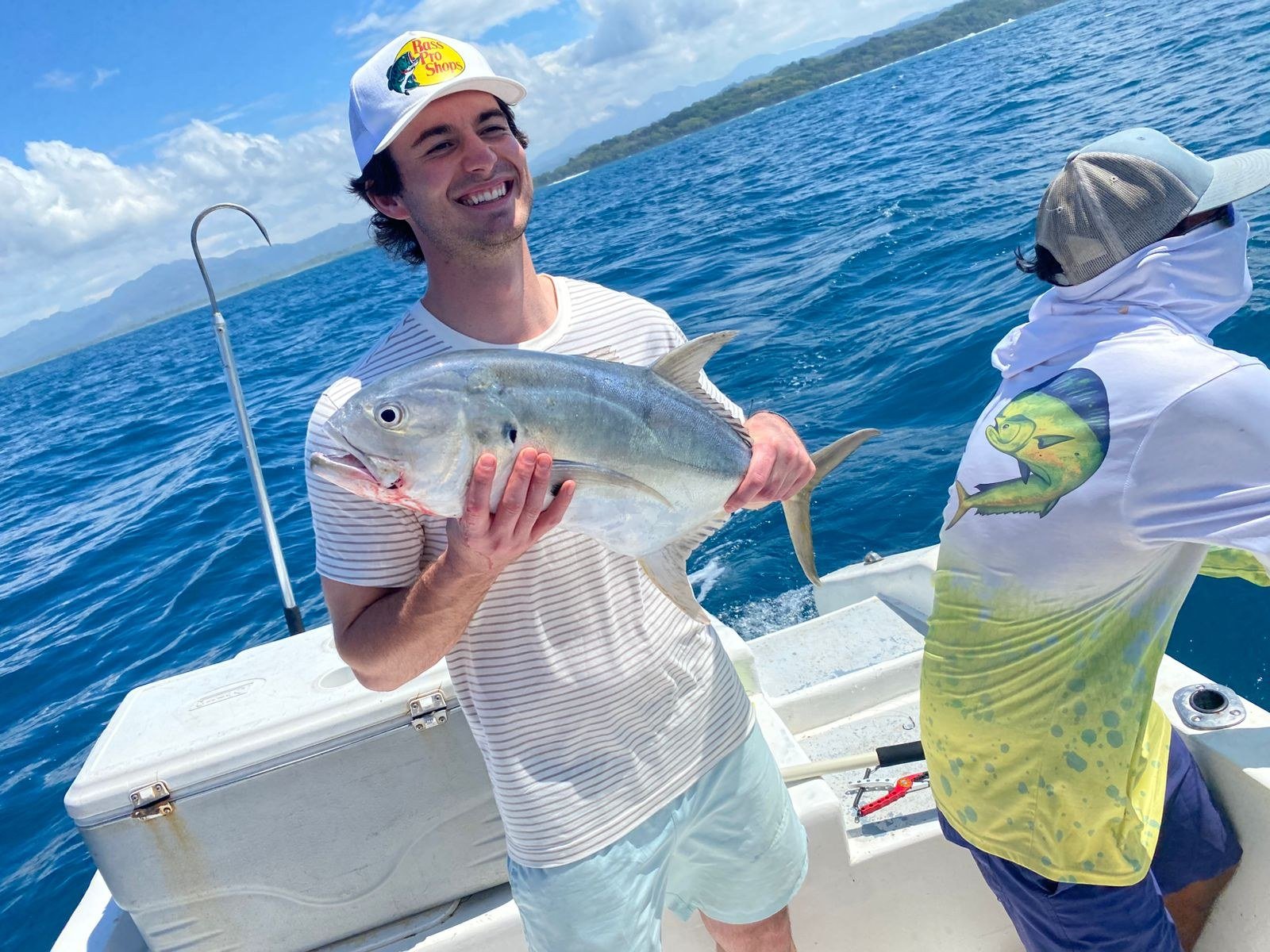 Jack Catch Jaco Costa Rica 3 Guest with jack during a Wahoo Sportfishing Jaco fishing charter in Costa Rica