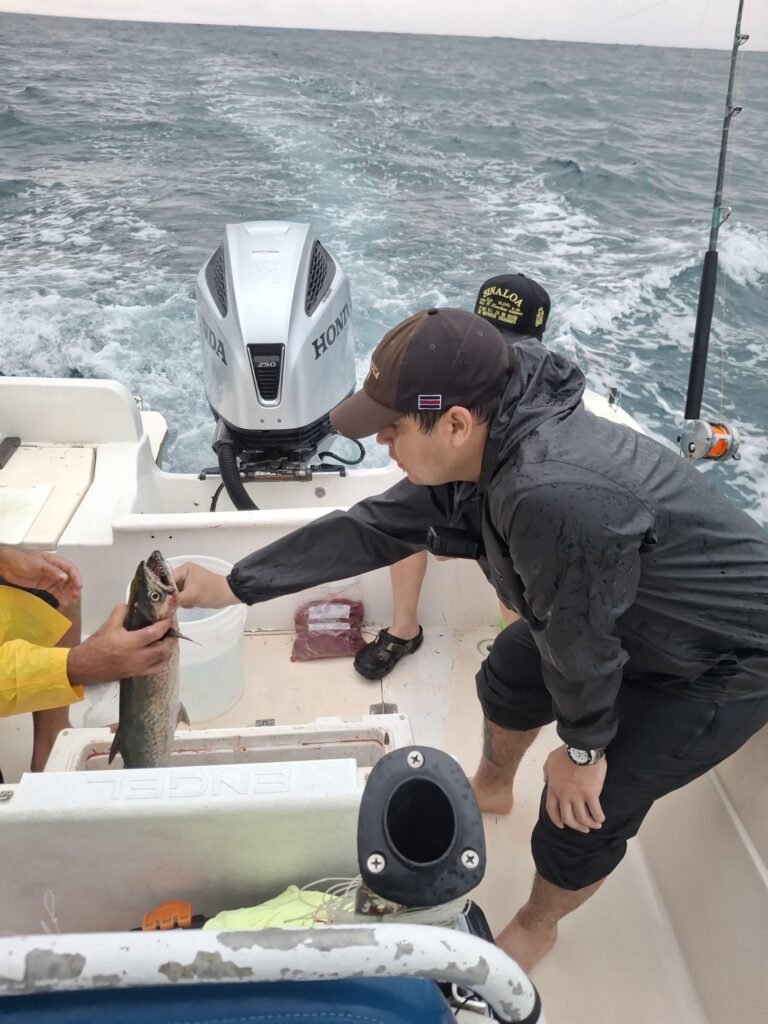 Inshore fishing catch during light rainy-season weather near Jaco Costa Rica in July 2026
