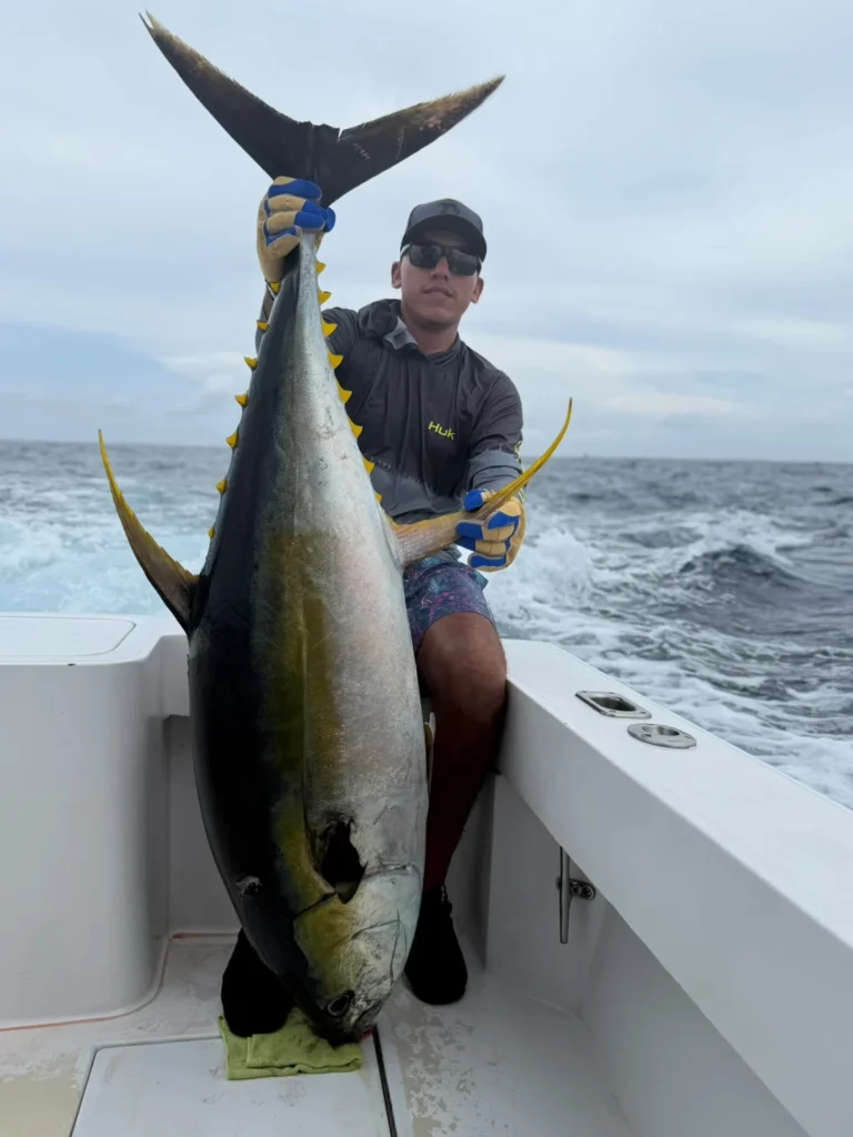 Large yellowfin tuna featured in the Jaco fishing report aboard the 32-foot Carolina Classic in late July 2026