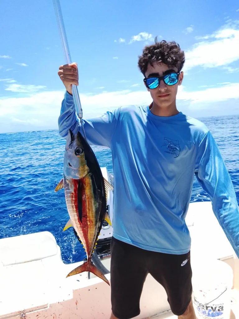 Yellowfin tuna photographed aboard a private offshore fishing charter from Jaco Costa Rica in August 2026